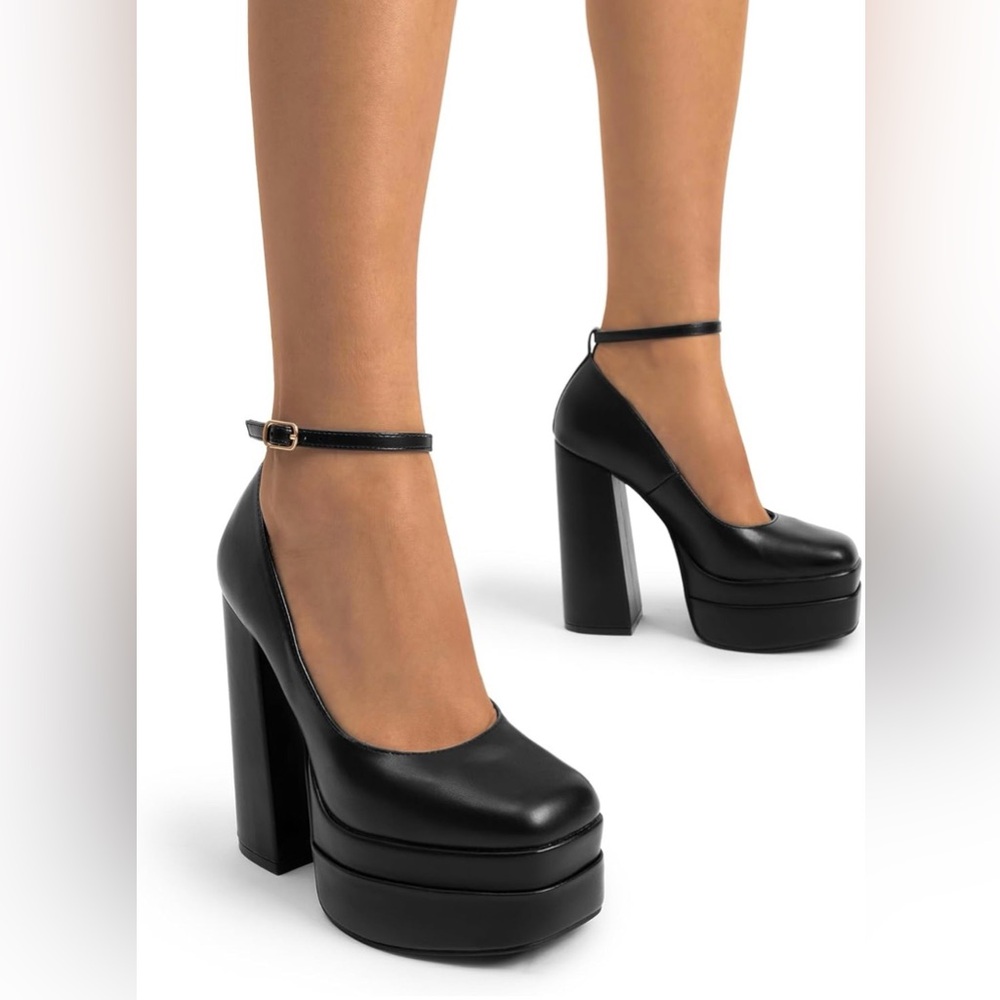 DREAM PAIRS Platform High Heels Closed Toe Chunky Block Pumps Square Toe Ankle